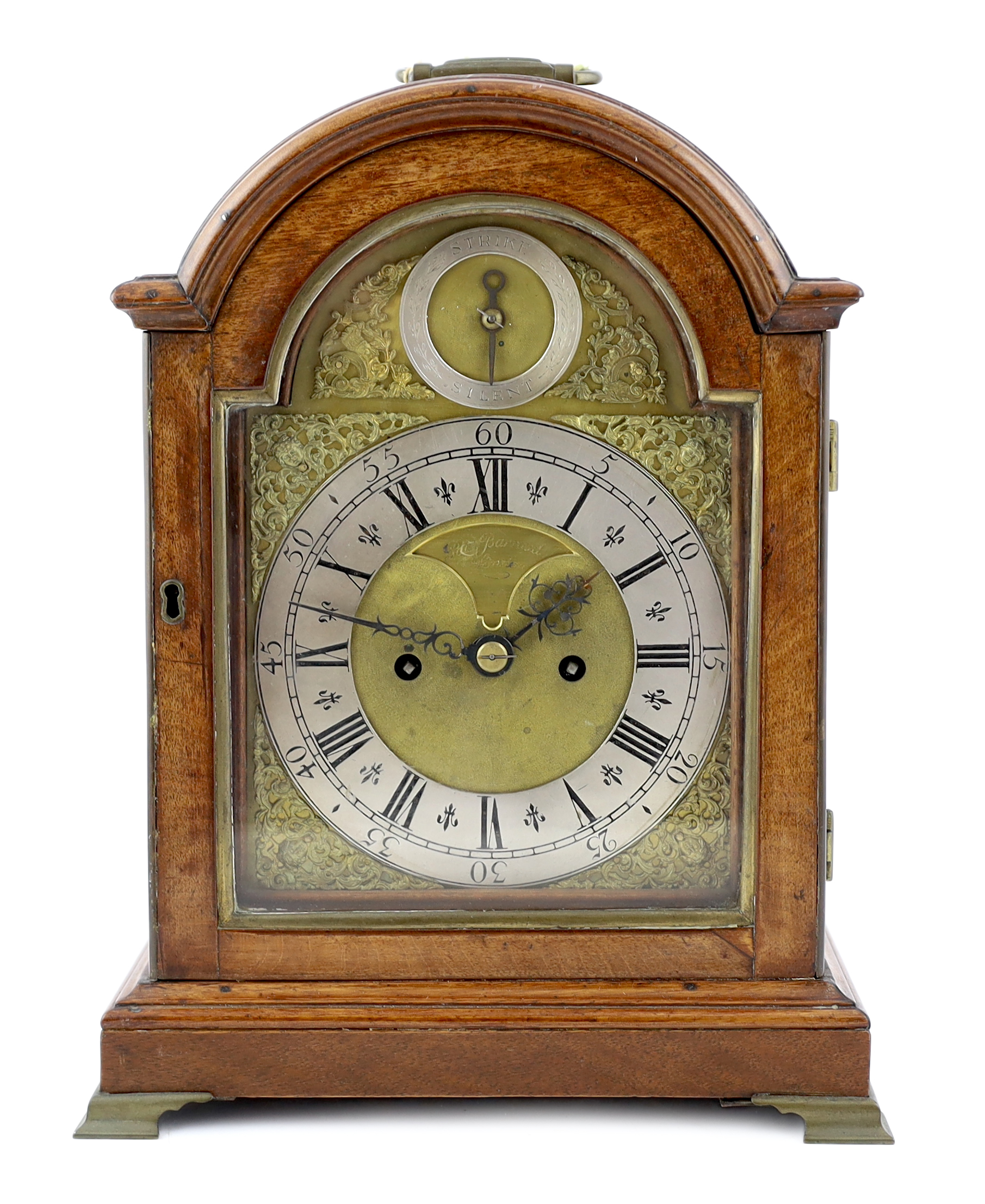 Paul Barraud of London, a George III mahogany cased hour repeating eight day bracket clock, 28cm wide, 19cm deep, 37cm high